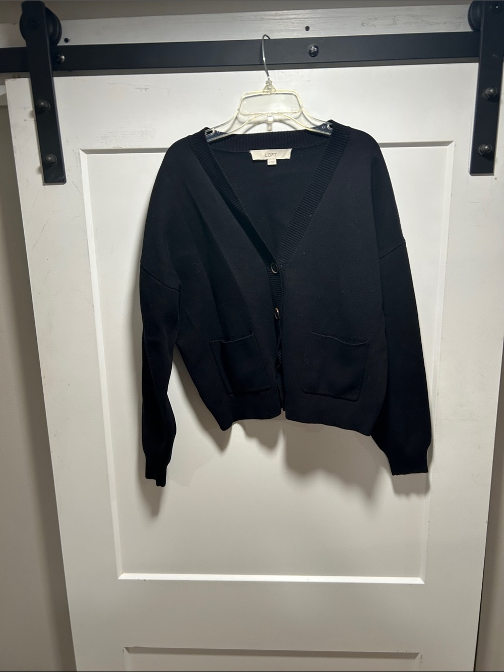 LOFT Black V-Neck Button Front Pocket Cardigan